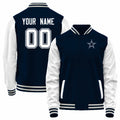 Custom D.Cowboys Navy-White Bomber Full-Snap Varsity Letterman Jacket