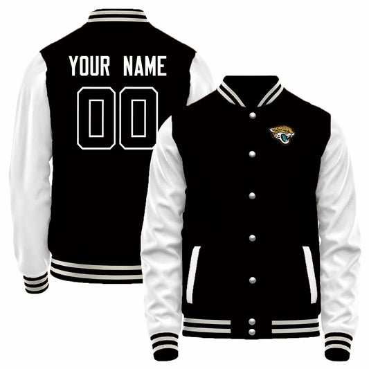 Custom J.Jaguars Black-White Bomber Full-Snap Varsity Letterman Jacket