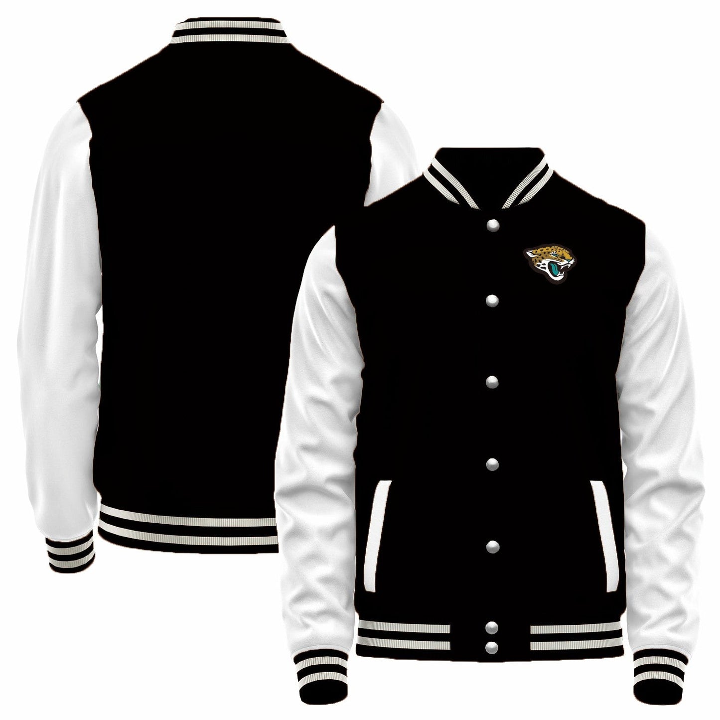 Custom J.Jaguars Black-White Bomber Full-Snap Varsity Letterman Jacket