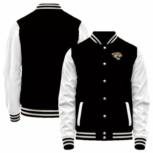 Custom J.Jaguars Black-White Bomber Full-Snap Varsity Letterman Jacket