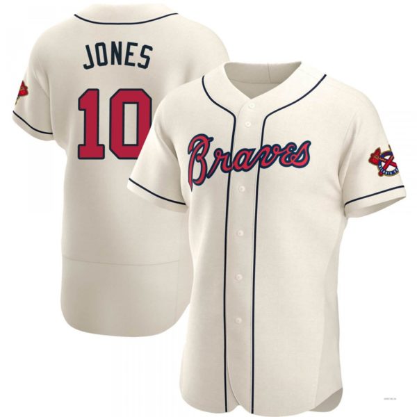 Atlanta Braves #10 Chipper Jones Cream Alternate Jersey Stitches Baseball Jerseys