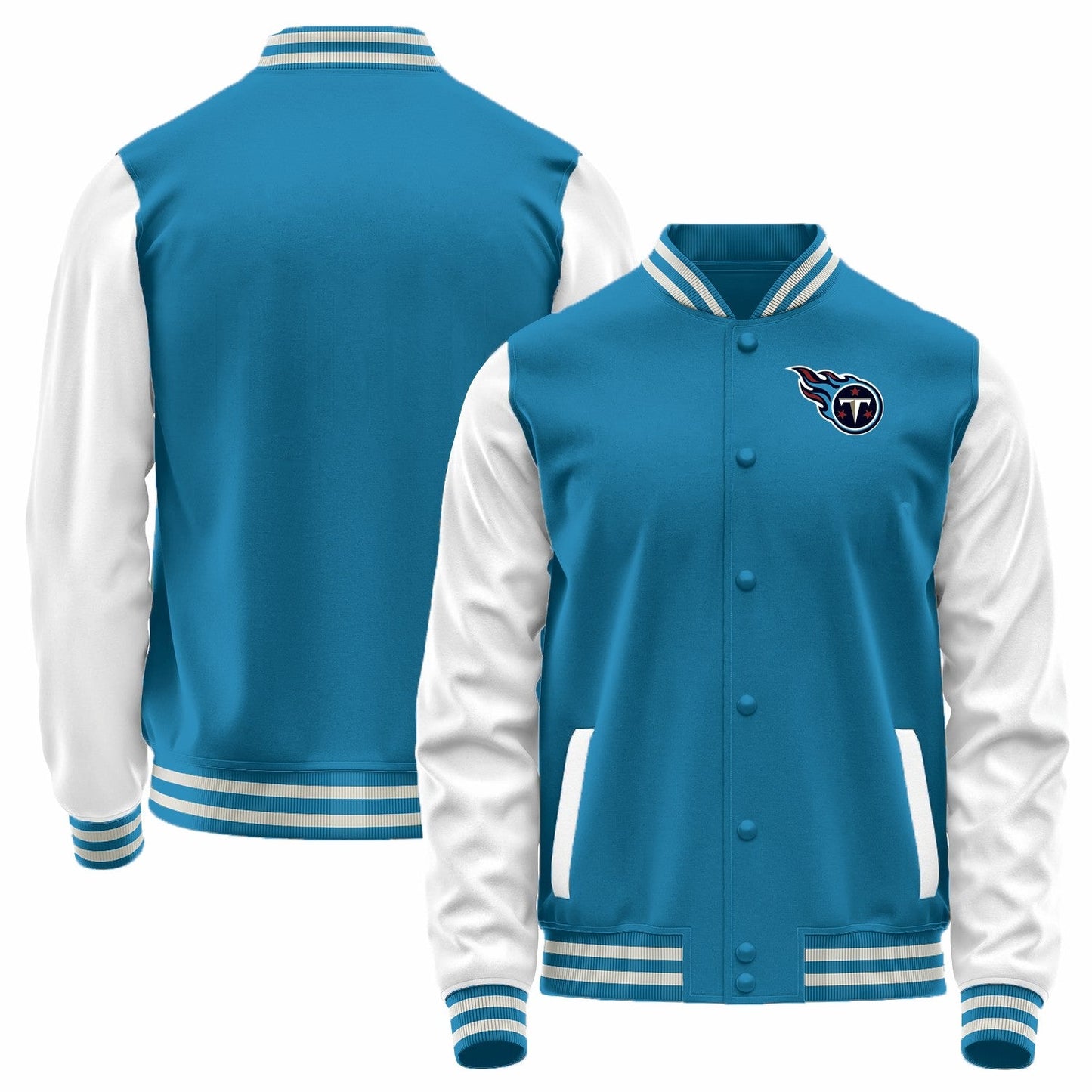 Custom T.Titans Blue-White Bomber Full-Snap Varsity Letterman Jacket