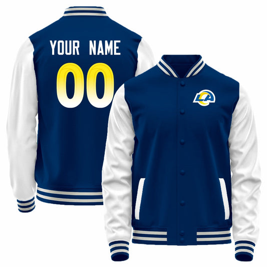 Custom LA.Rams Royal-White Bomber Full-Snap Varsity Letterman Jacket