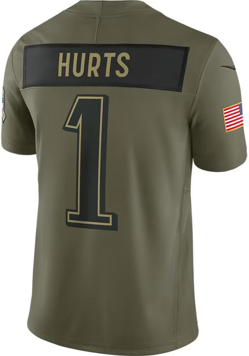 P.Eagles #1 Jalen Hurts Olive 2025 Salute to Service Limited Jersey