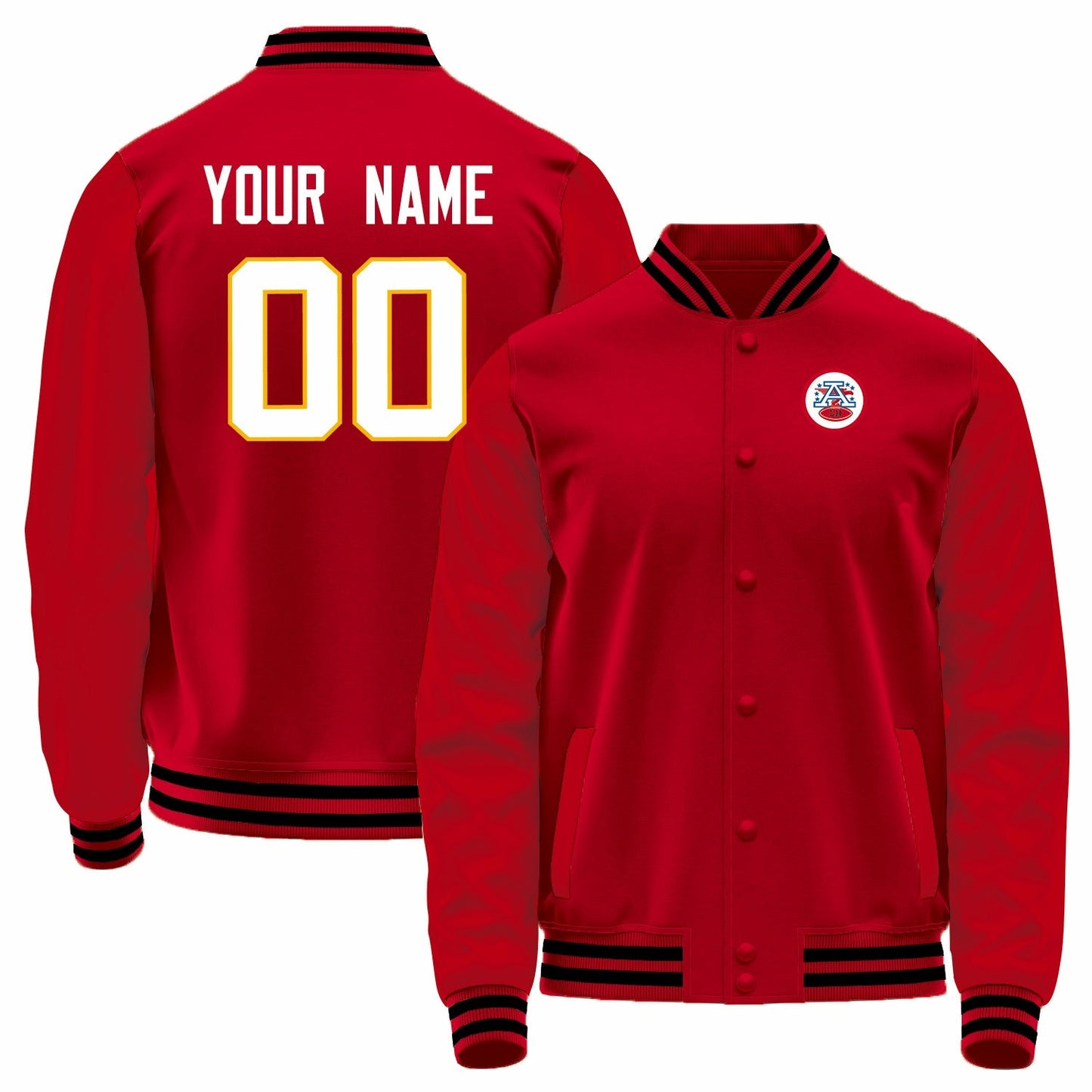 Custom KC.Chiefs Red Bomber Full-Snap Varsity Letterman Jacket