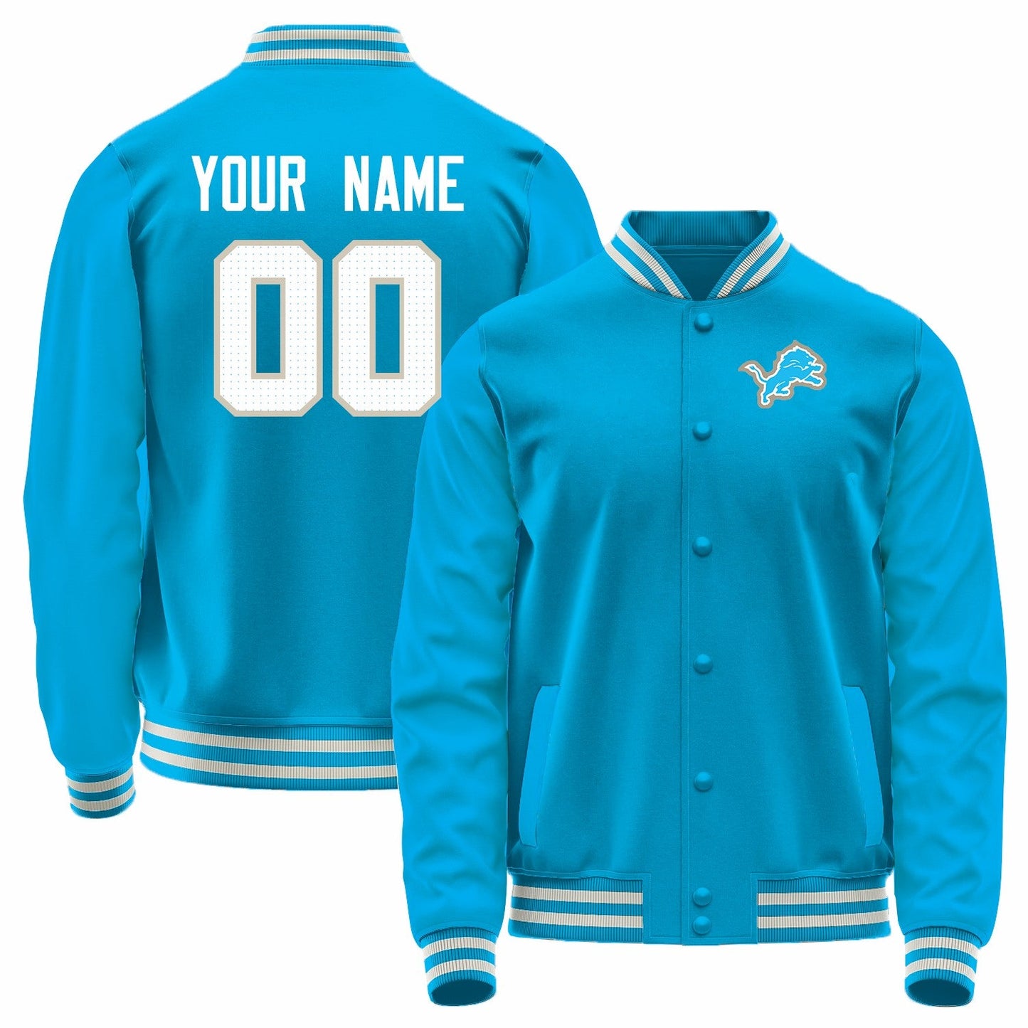 Custom D.Lions Blue Bomber Full-Snap Varsity Letterman Jacket
