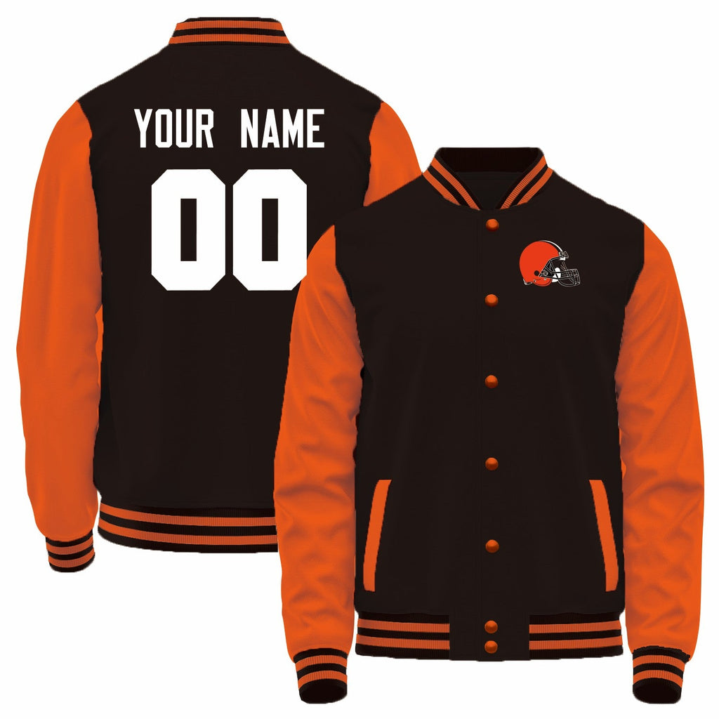 Custom C.Browns Black-Orange Bomber Full-Snap Varsity Letterman Jacket