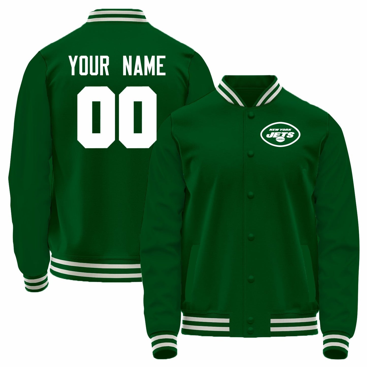 Custom NY.Jets Green Bomber Full-Snap Varsity Letterman Jacket