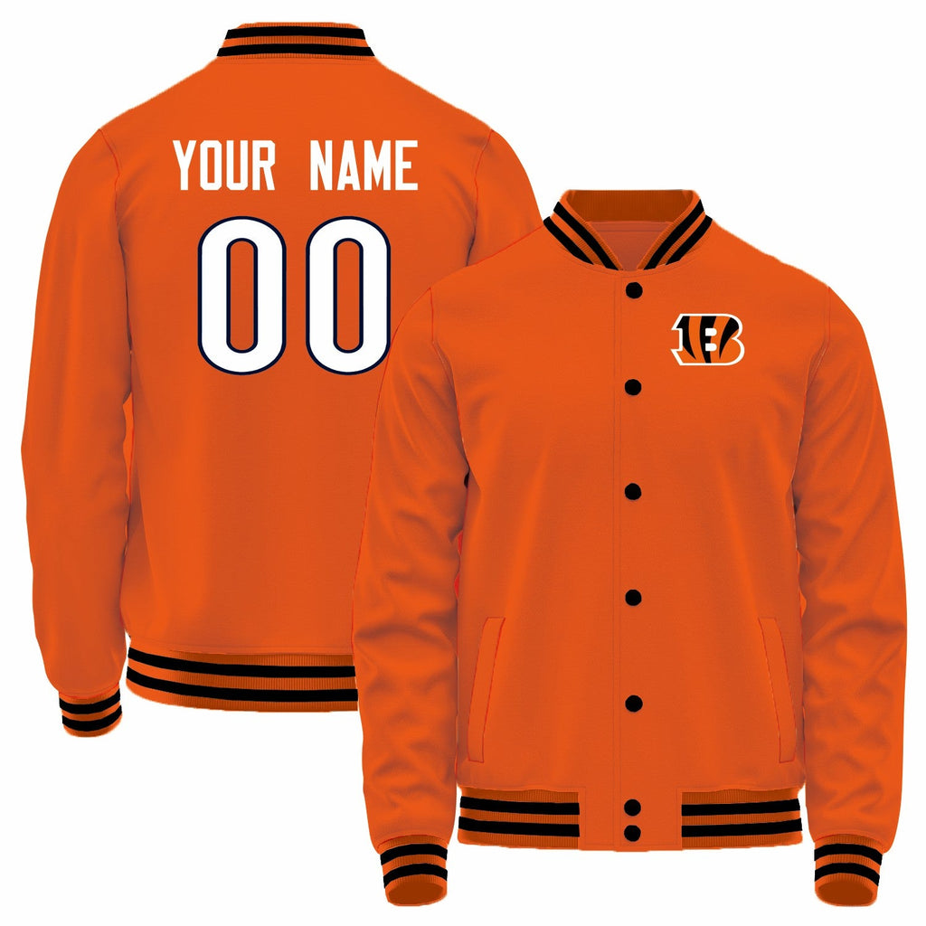 Custom C.Bengals Orange Bomber Full-Snap Varsity Letterman Jacket