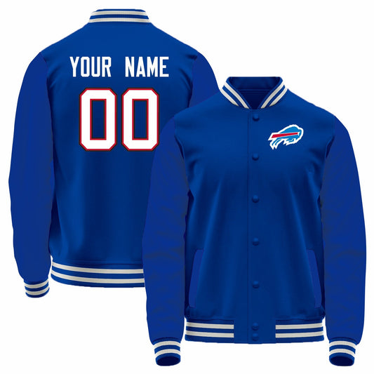 Custom B.Bills Royal Bomber Full-Snap Varsity Letterman Jacket