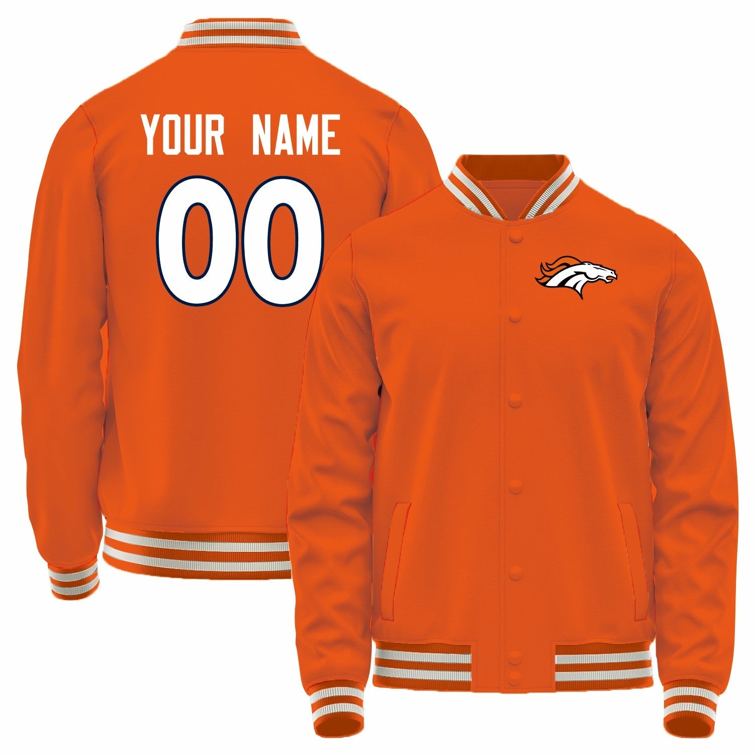Custom D.Broncos Orange Bomber Full-Snap Varsity Letterman Jacket
