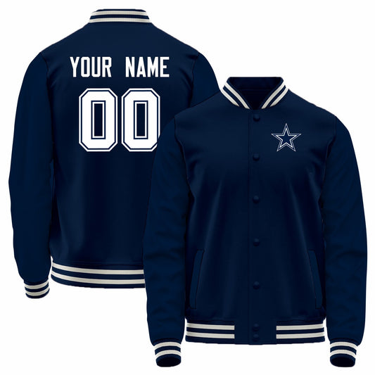 Custom D.Cowboys Navy Bomber Full-Snap Varsity Letterman Jacket