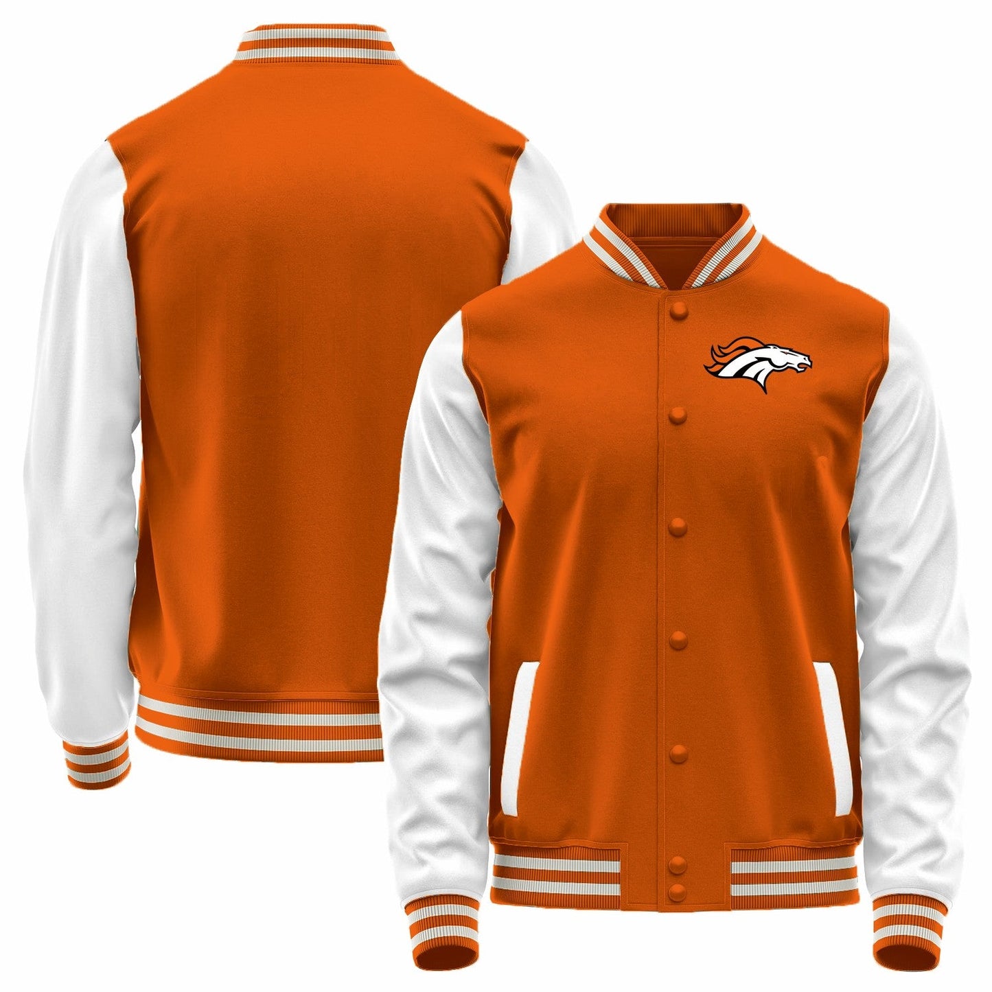 Custom D.Broncos Orange-White Bomber Full-Snap Varsity Letterman Jacket