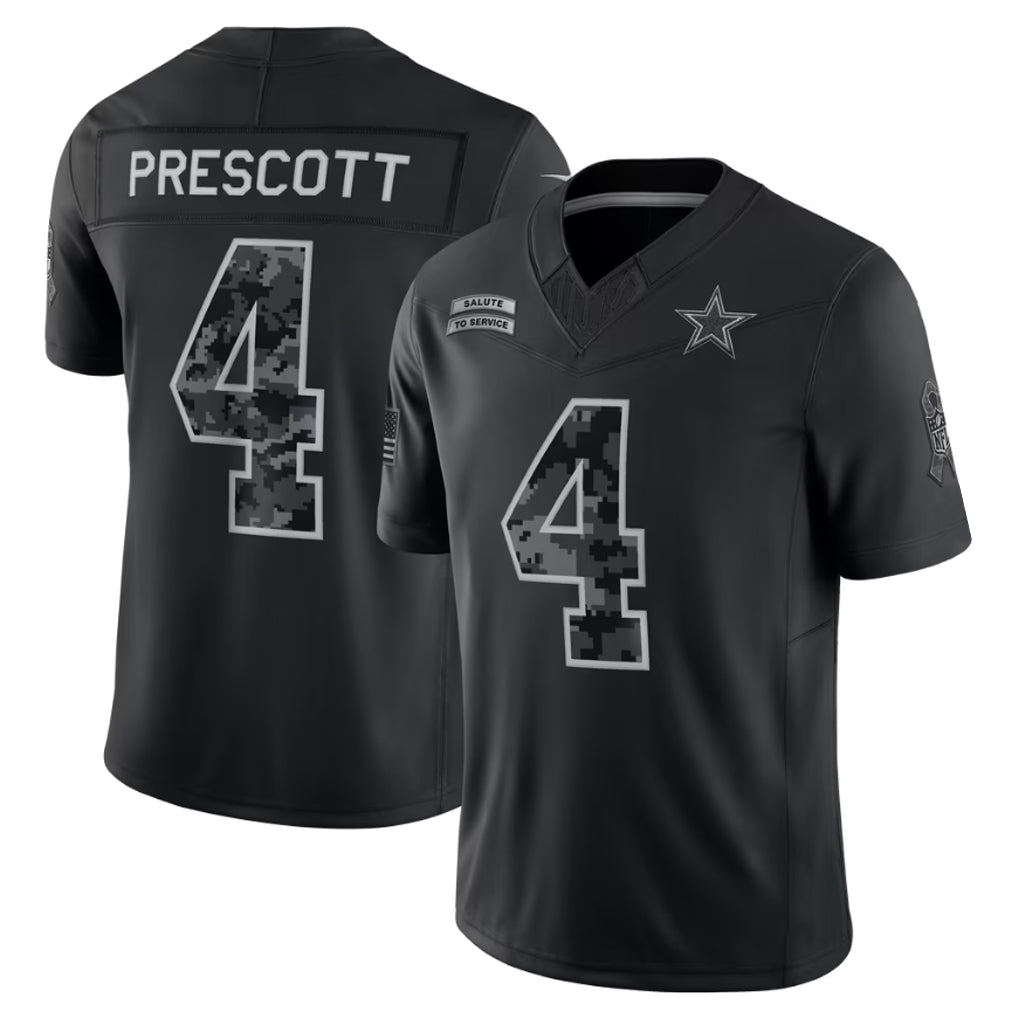 Reast D.Cowboys #4 Dak Prescott Player Black Limited 2026 Salute to Service Home Game Stitched Jerseys