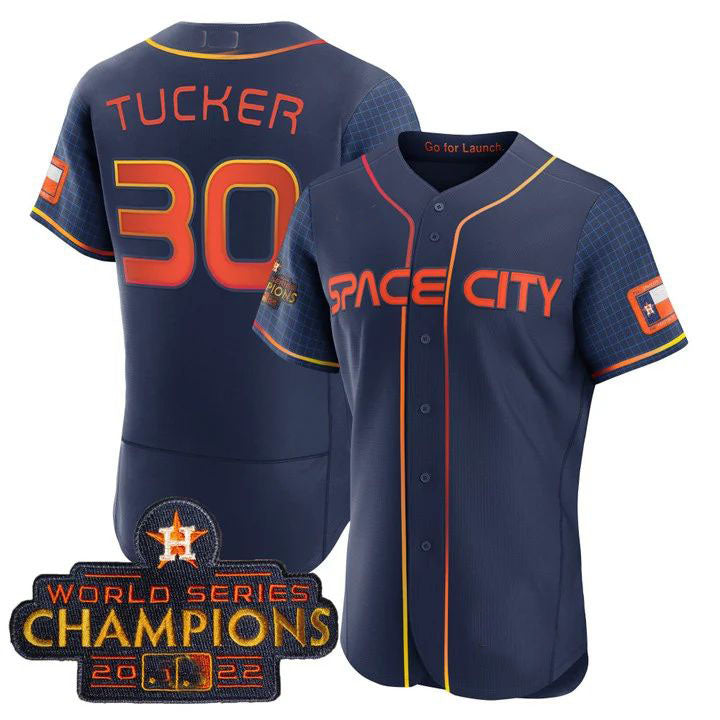 #30 Kyle Tucker Houston Astros 2023 SPACE CITY CHAMPIONS FLEX JERSEY ¨C BLUE ALL STITCHED Baseball Jerseys