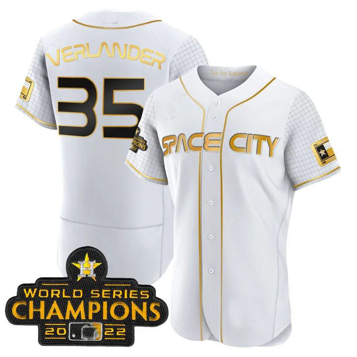#35 Justin Verlander Houston Astros 2023 SPACE CITY CHAMPIONS FLEX JERSEY ¨C WHITE ALL STITCHED Baseball Jerseys