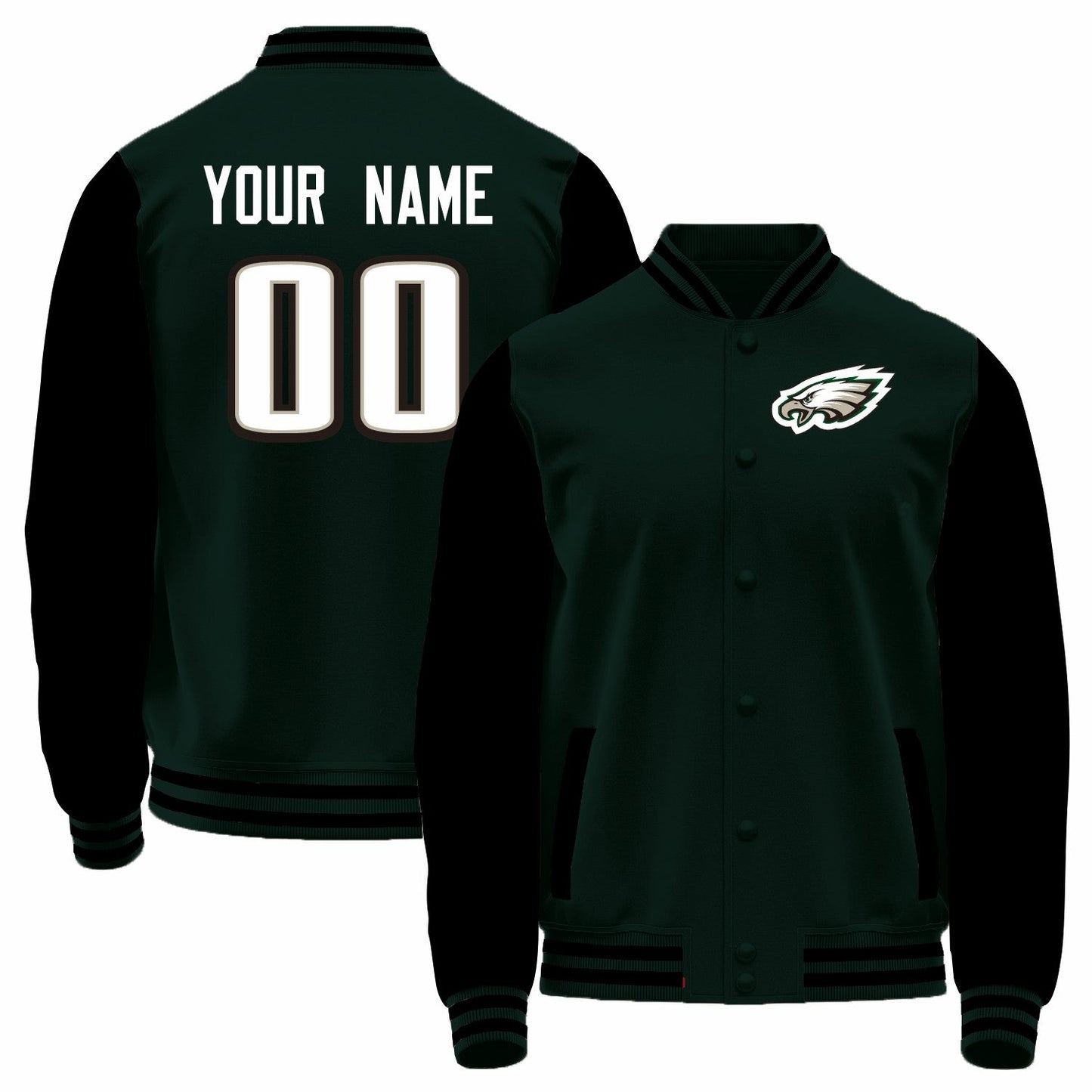 Custom P.Eagles Black Bomber Full-Snap Varsity Letterman Jacket