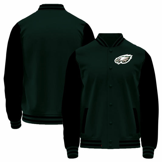 Custom P.Eagles Black Bomber Full-Snap Varsity Letterman Jacket