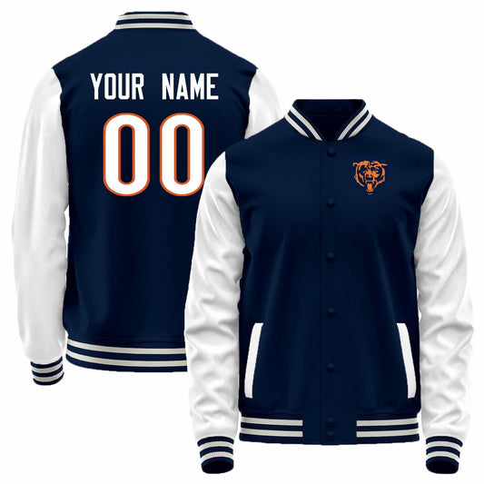 Custom C.Bears Black-White Bomber Full-Snap Varsity Letterman Jacket