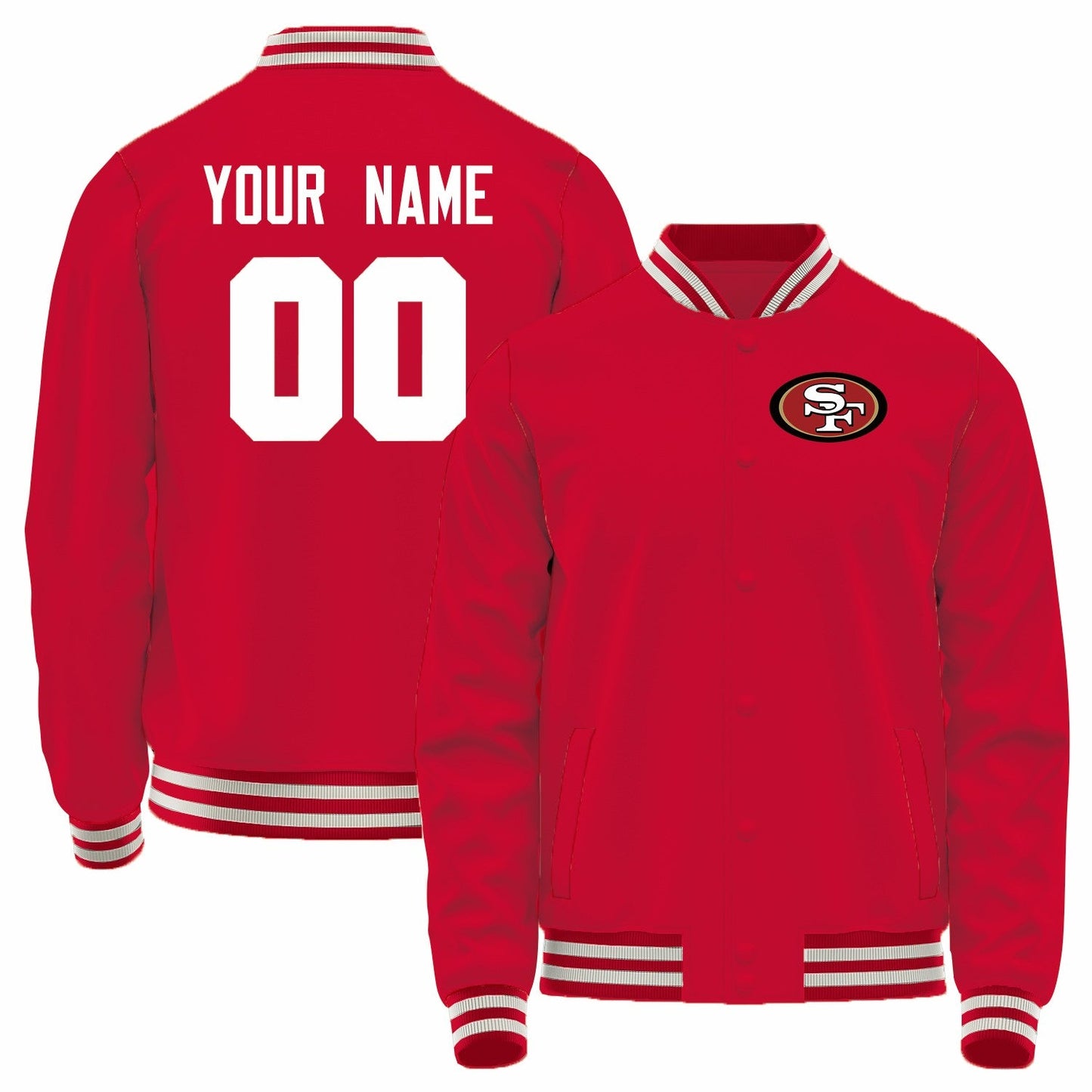 Custom SF.49ers Red Bomber Full-Snap Varsity Letterman Jacket