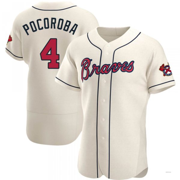 Atlanta Braves #4 Biff Pocoroba Cream Alternate Jersey Stitches Baseball Jerseys