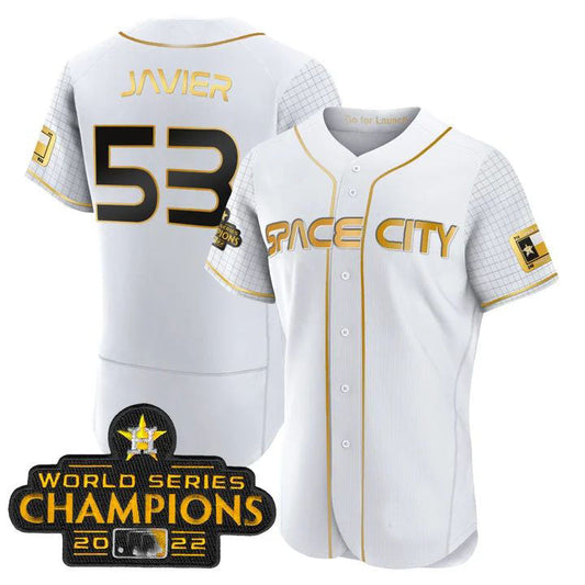 Houston Astros #53 CRISTIAN JAVIER 2023 SPACE CITY CHAMPIONS FLEX JERSEY ¨C WHITE ALL STITCHEDBaseball Jerseys