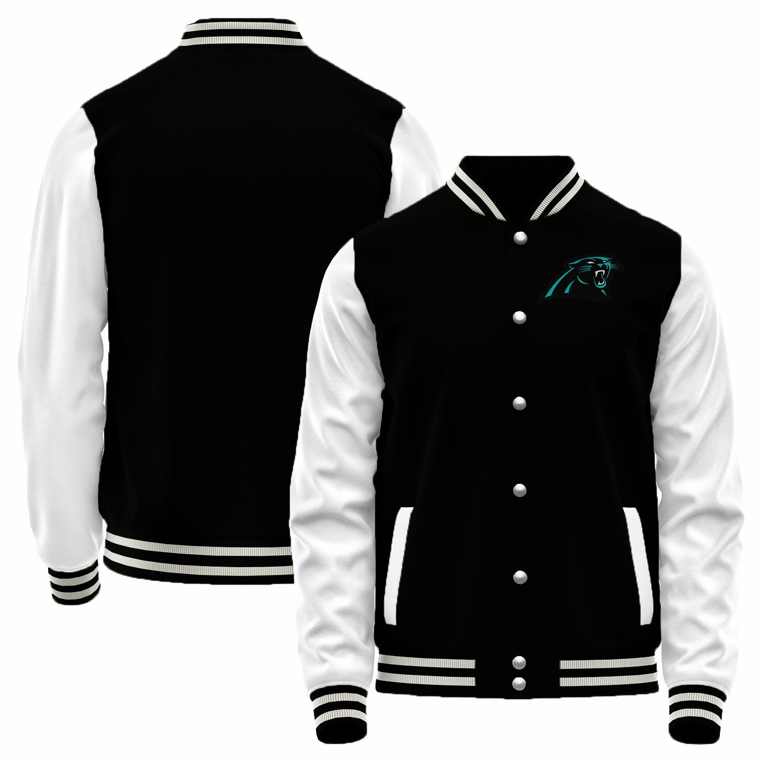 Custom C.Panthers Black-White Bomber Full-Snap Varsity Letterman Jacket