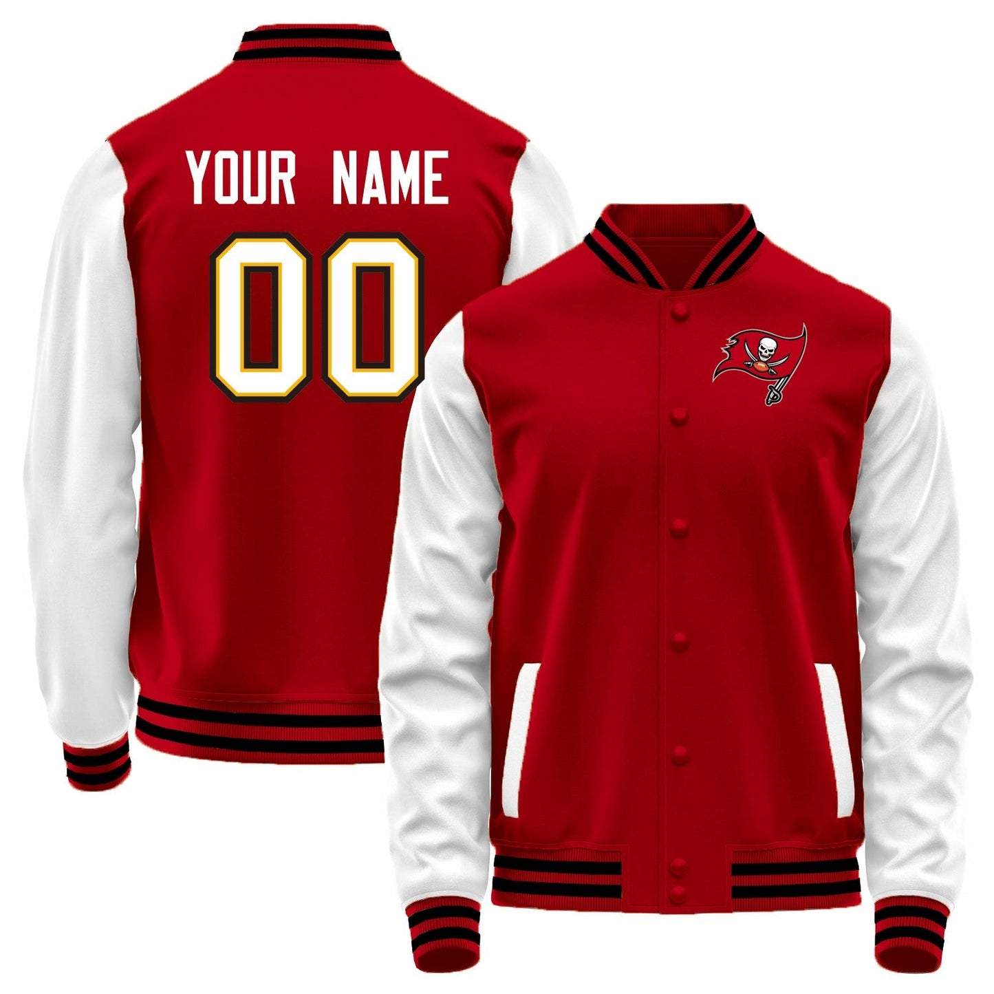 Custom TB.Buccaneers Red-White Bomber Full-Snap Varsity Letterman Jacket