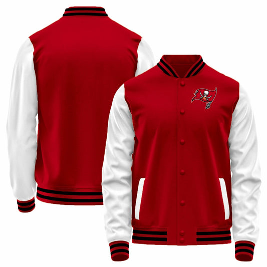 Custom TB.Buccaneers Red-White Bomber Full-Snap Varsity Letterman Jacket