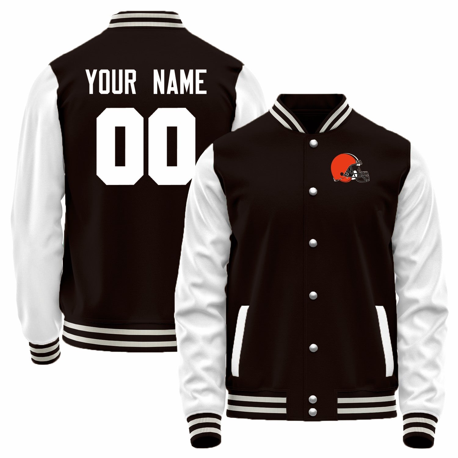 Custom C.Browns Black-White Bomber Full-Snap Varsity Letterman Jacket