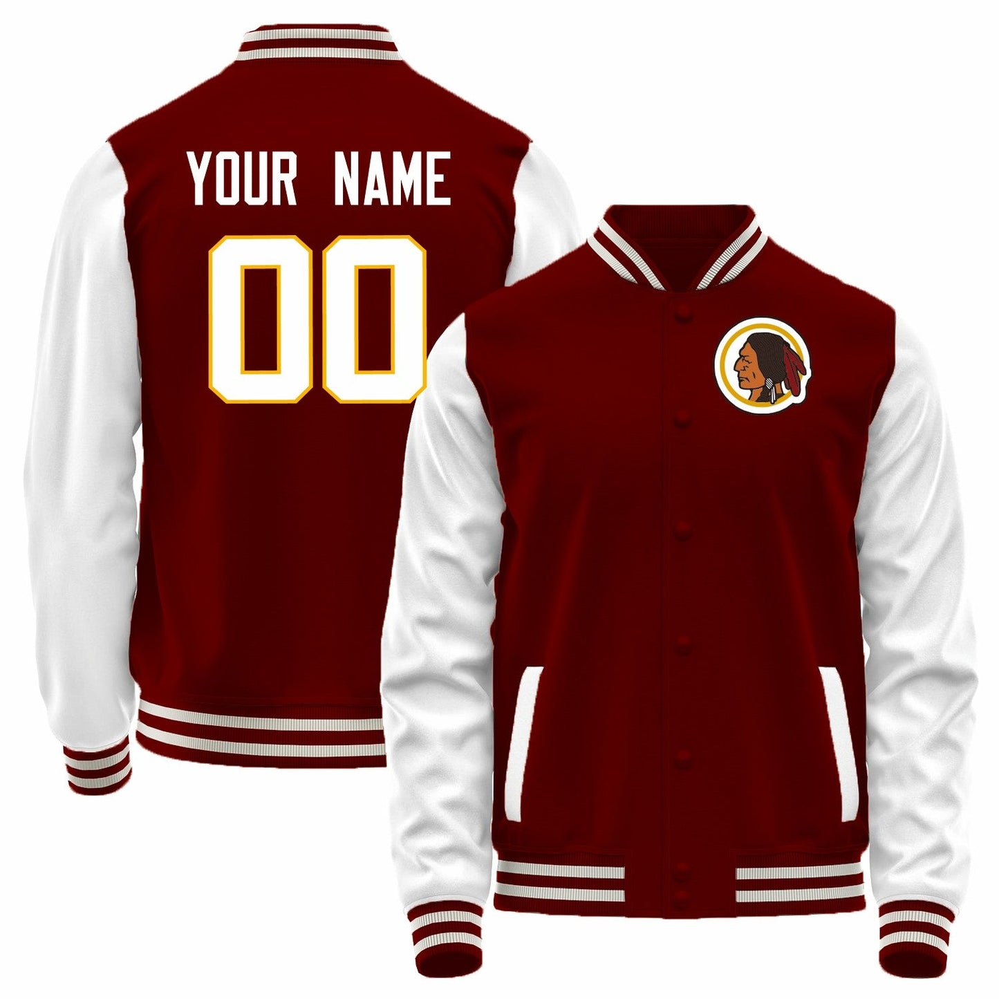 Custom W.Commanders Red-White Bomber Full-Snap Varsity Letterman Jacket