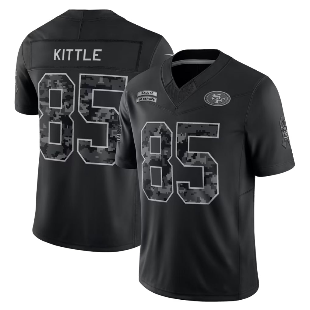 Reast SF.49ers #85 George Kittle Player Black Limited 2026 Salute to Service Home Game Stitched Jerseys