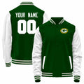 Custom GB.Packers Green-White Bomber Full-Snap Varsity Letterman Jacket
