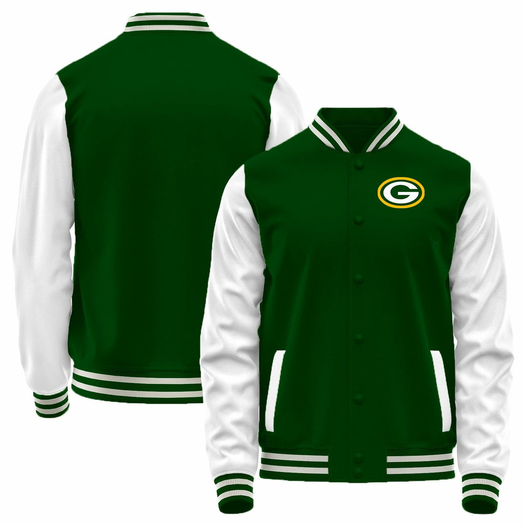 Custom GB.Packers Green-White Bomber Full-Snap Varsity Letterman Jacket