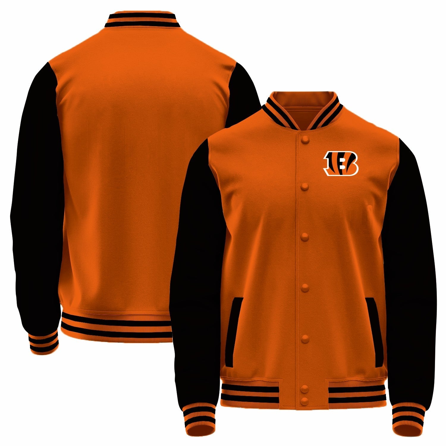 Custom C.Bengals Orange-Black Bomber Full-Snap Varsity Letterman Jacket