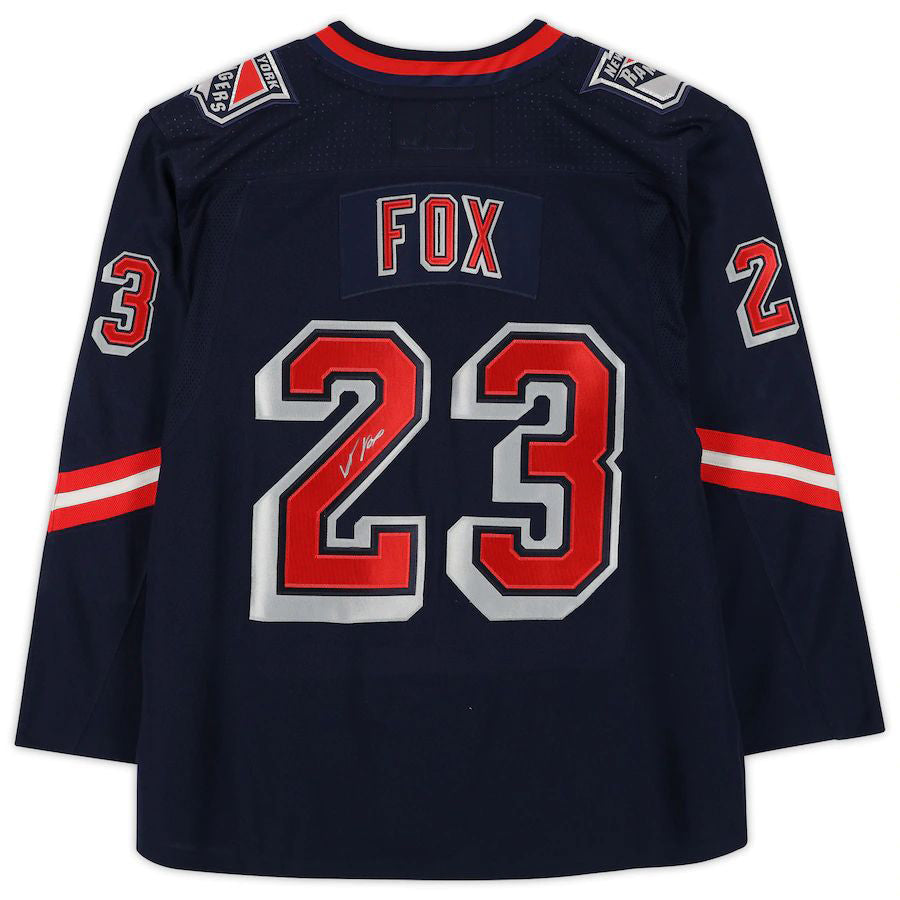 NY.Rangers #23 Adam Fox Supporters Authentic Autographed 2020-21 Reverse Retro Navy Stitched American Hockey Jerseys