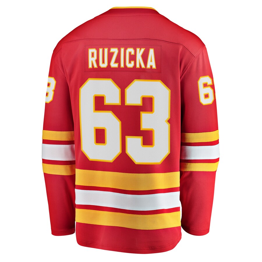 C.Flames #63 Adam Ruzicka Supporters Branded Home Breakaway Player Jersey Red Stitched American Hockey Jerseys