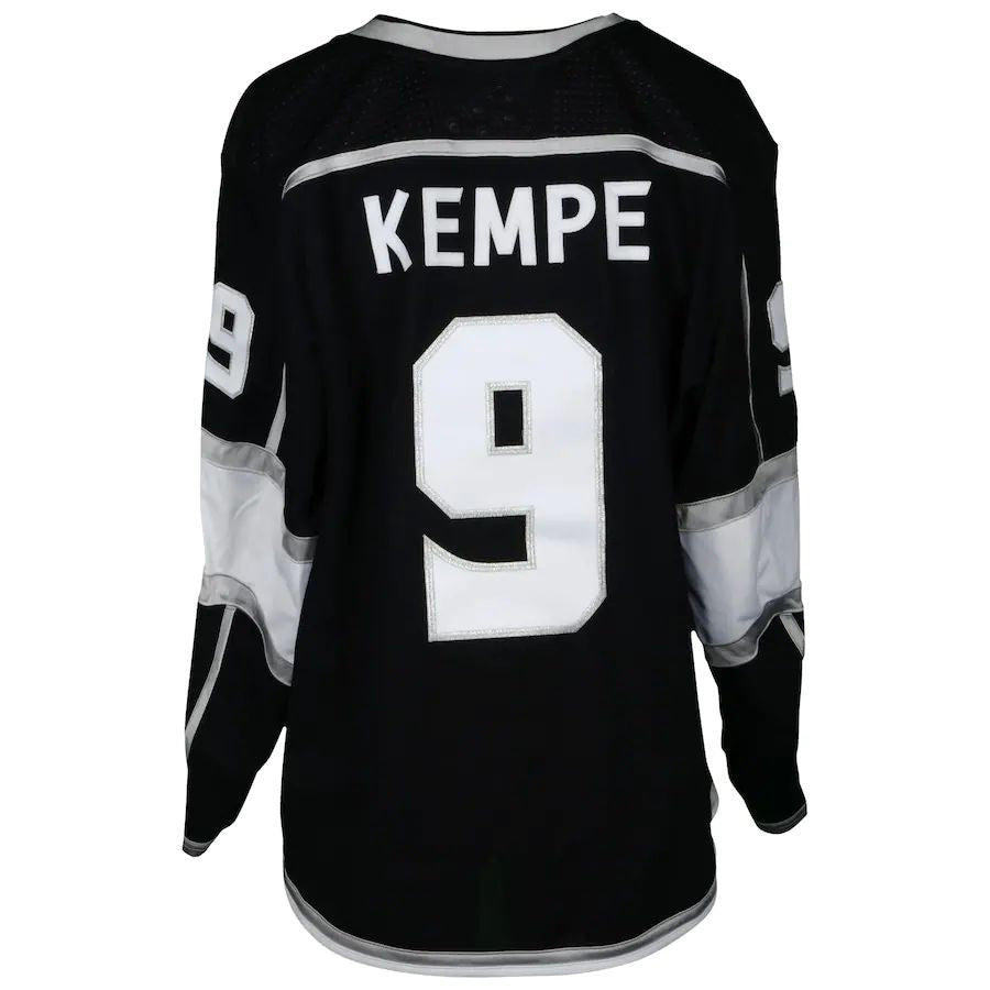 LA.Kings #9 Adrian Kempe Supporters Authentic Game-Used  Black Jersey from the 2018 Playoffs  Stitched American Hockey Jerseys