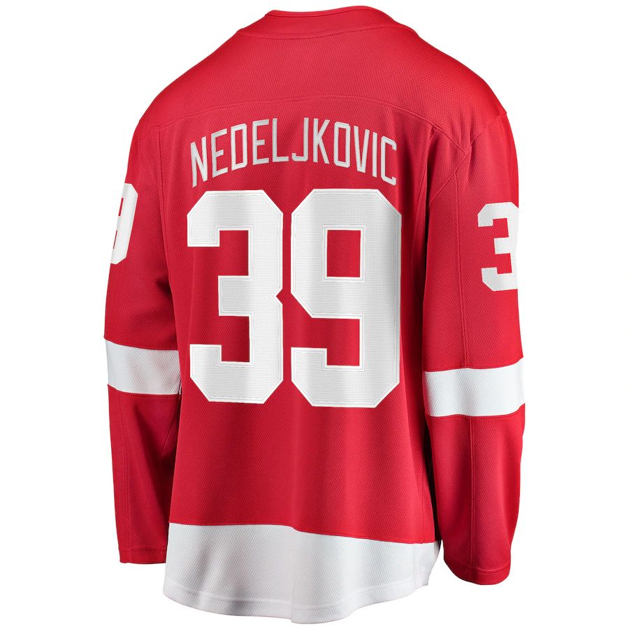 D.Red Wings #39 Alex Nedeljkovic Supporters Branded Home Breakaway Player Jersey Red Stitched American Hockey Jerseys