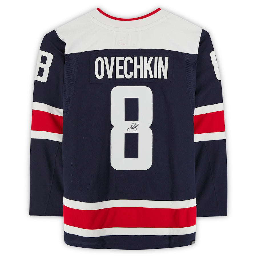 W.Capitals #8 Alex Ovechkin Supporters Authentic Autographed Alternate Navy Stitched American Hockey Jerseys