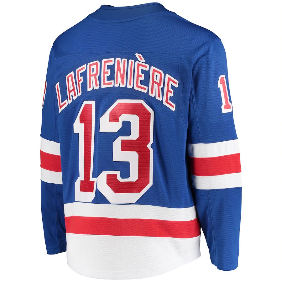 NY.Rangers #13 Alexis Lafreniere Supporters Branded Premier Breakaway Player Jersey Blue Jersey Stitched American Hockey Jerseys