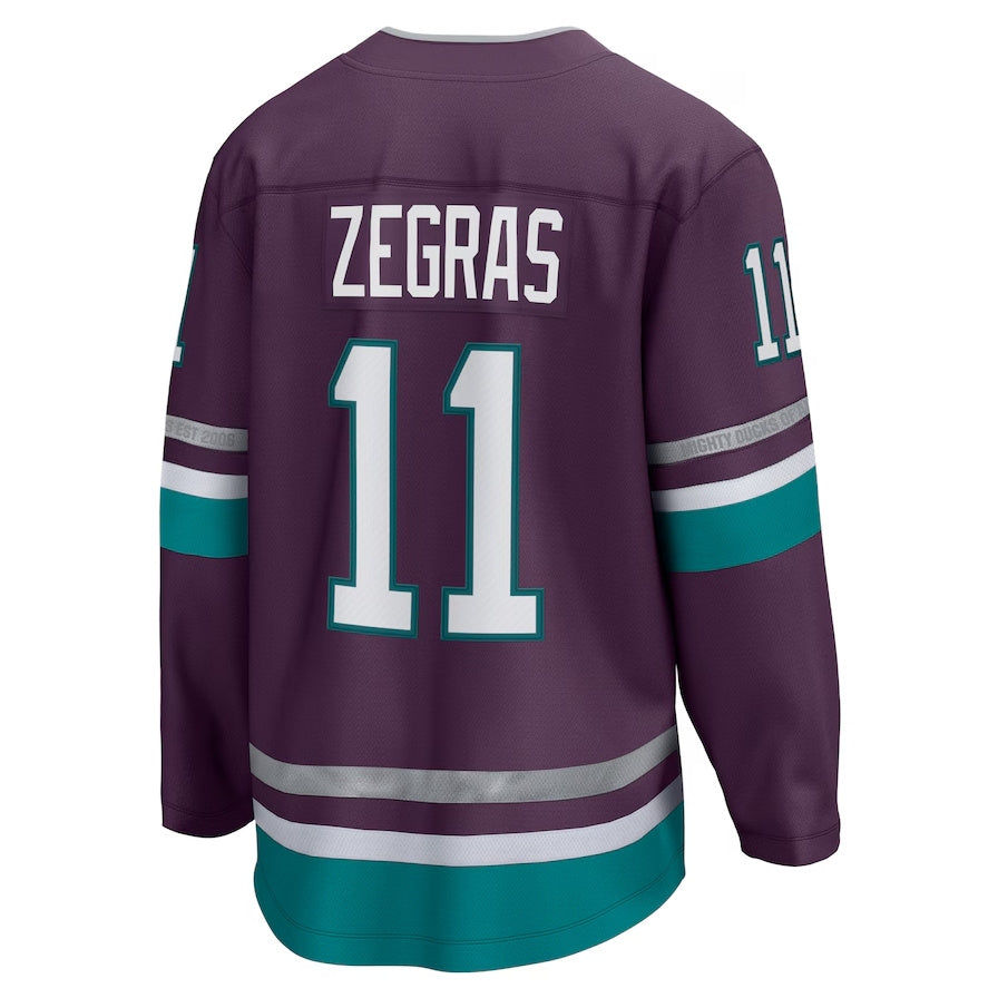 A.Ducks #11 Trevor Zegras Supporters 30th Anniversary Premier Breakaway Jersey - Purple Stitched American Hockey Jerseys
