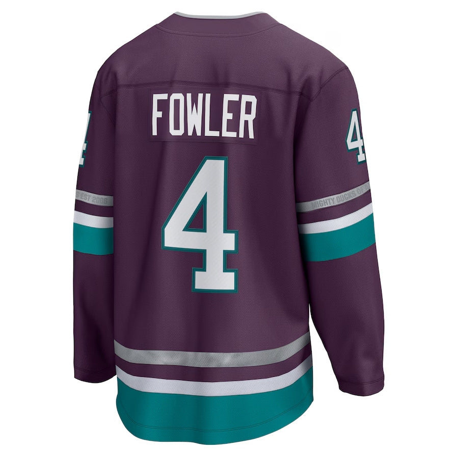 A.Ducks #4 Cam Fowler Supporters 30th Anniversary Premier Breakaway Jersey - Purple Stitched American Hockey Jerseys