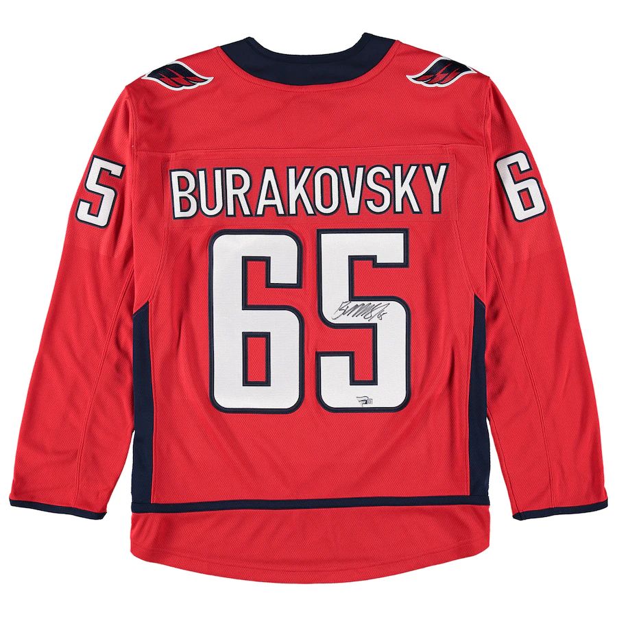 W.Capitals #65 Andre Burakovsky Supporters Authentic Autograph Jersey  Red Stitched American Hockey Jerseys
