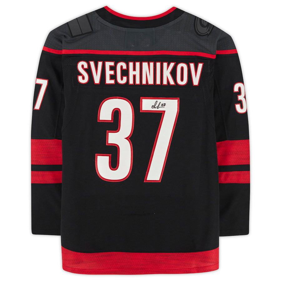 C.Hurricanes #37 Andrei Svechnikov Supporters Authentic Autographed Jersey Black Stitched American Hockey Jerseys