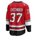 C.Hurricanes #37 Andrei Svechnikov Supporters Branded 25th Anniversary Premier Breakaway Player Jersey Red Stitched American Hockey Jerseys