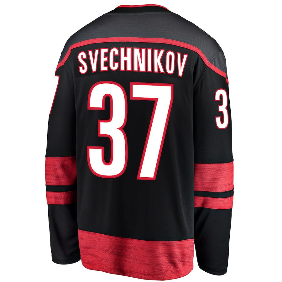 C.Hurricanes #37 Andrei Svechnikov Supporters Branded Alternate Premier Breakaway Player Jersey Black Stitched American Hockey Jerseys