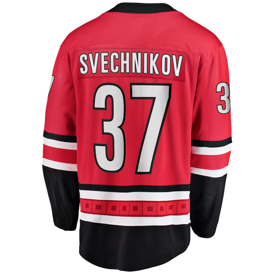 C.Hurricanes #37 Andrei Svechnikov Hurricanes Supporters Branded Home Premier Breakaway Player Jersey Red Stitched American Hockey Jerseys