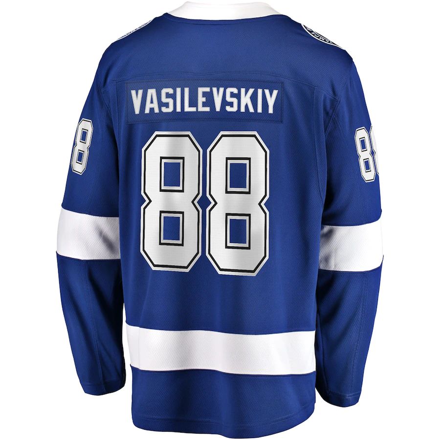 TB.Lightning #88 Andrei Vasilevskiy Supporters Branded Home 2022 Stanley Cup Final Breakaway Player Jersey  Blue Stitched American Hockey Jerseys