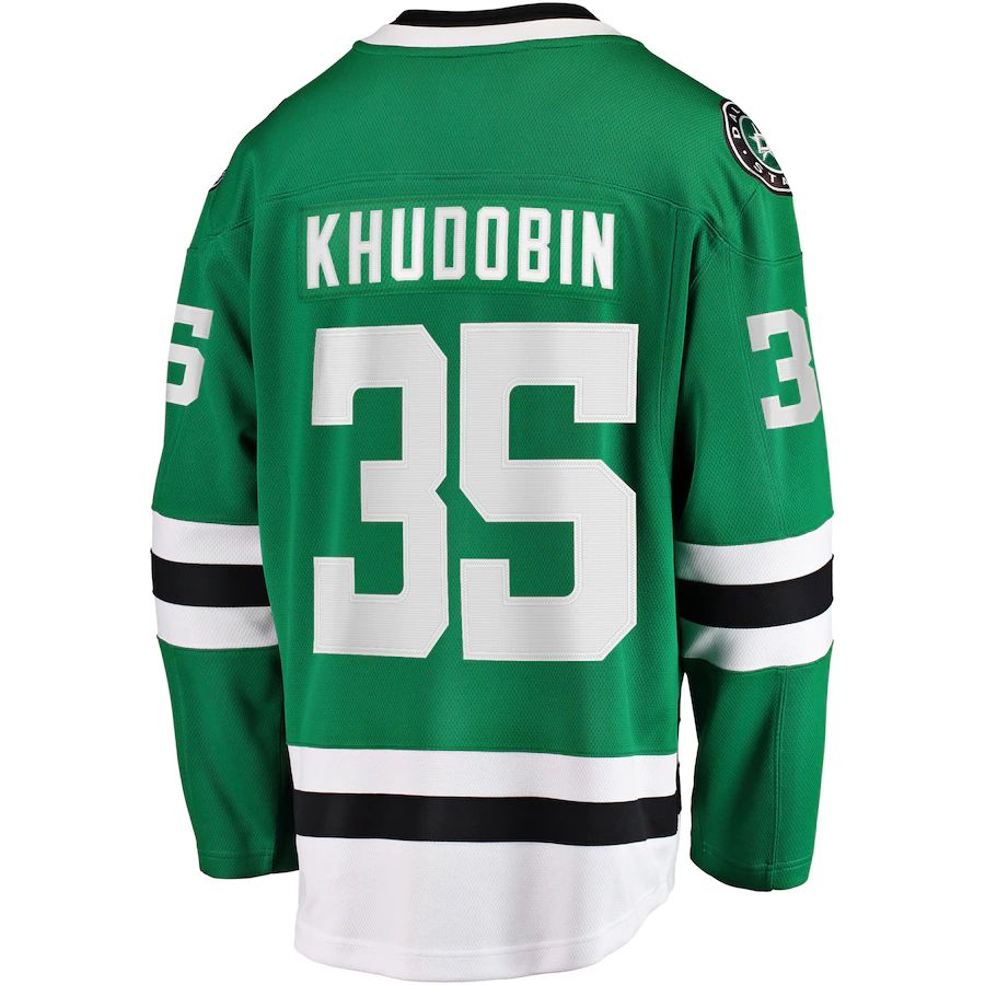 D.Stars #35 Anton Khudobin Supporters Branded Breakaway Player Jersey Kelly Green Stitched American Hockey Jerseys